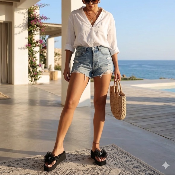 Seaside Chic: The Bow-Platform Sandals Platform Flip Flops - Picture 3 of 5